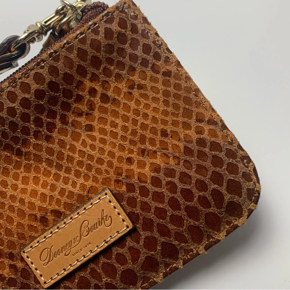 Dooney & Bourke Brown Leather Wristlet Snake Reptile Print Clutch Pouch - Picture 7 of 10